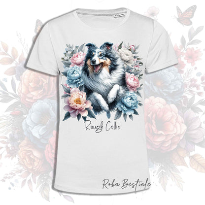 T-Shirt PEONY - CANE DA PASTORE SCOZZESE a Pelo Lungo Blue Merle - Bianca o Beige, Uomo o Donna, dalla XS alla 5XL