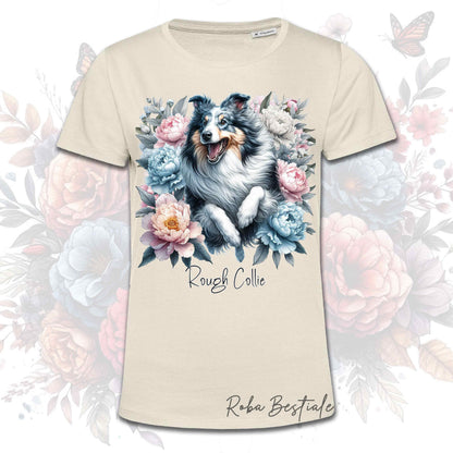 T-Shirt PEONY - CANE DA PASTORE SCOZZESE a Pelo Lungo Blue Merle - Bianca o Beige, Uomo o Donna, dalla XS alla 5XL