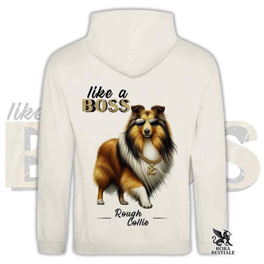 Felpa LIKE A BOSS - CANE DA PASTORE SCOZZESE a Pelo Lungo Fulvo Zibellino  - Con Cappuccio e Tasconi, Unisex, in tanti colori - dalla XS alla 3XL
