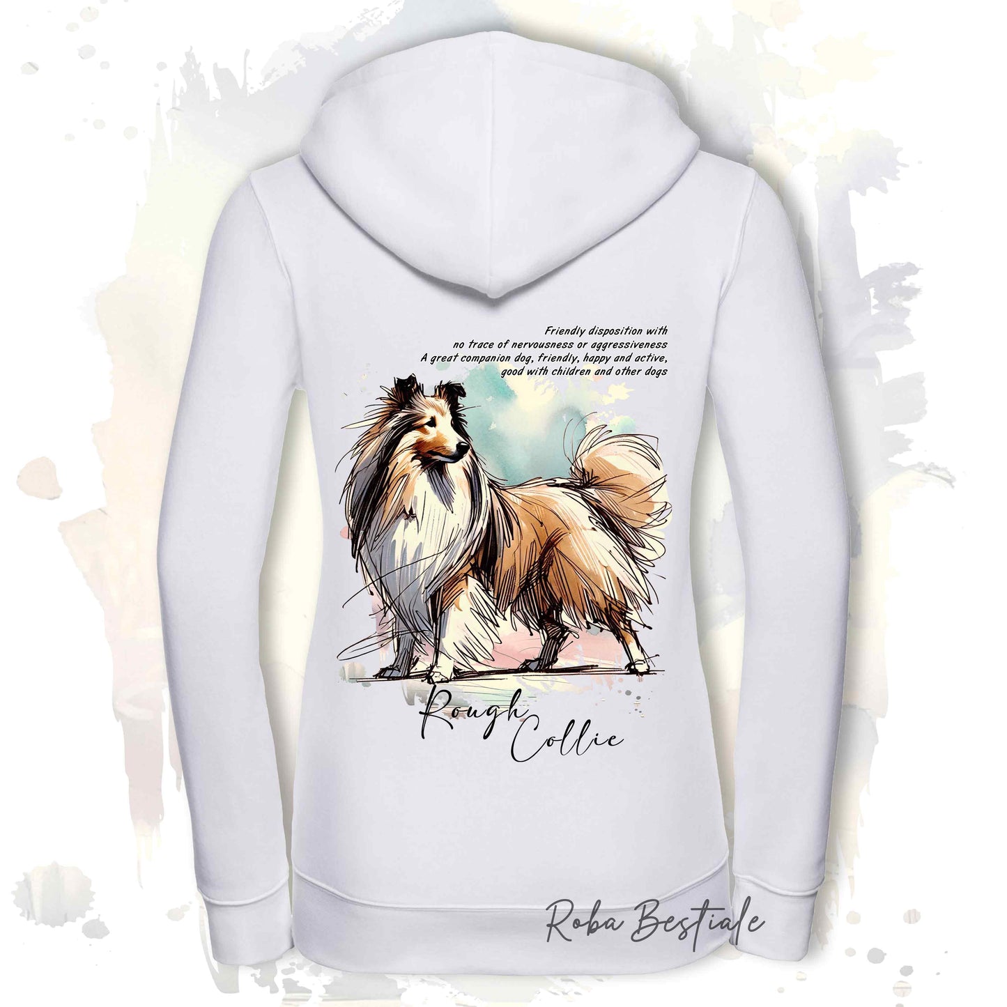 Felpa BEHAVIOR - CANE DA PASTORE SCOZZESE a Pelo Lungo Fulvo Zibellino - Con Cerniera - Uomo o Donna -Grigia o Bianca - dalla XS alla 3XL