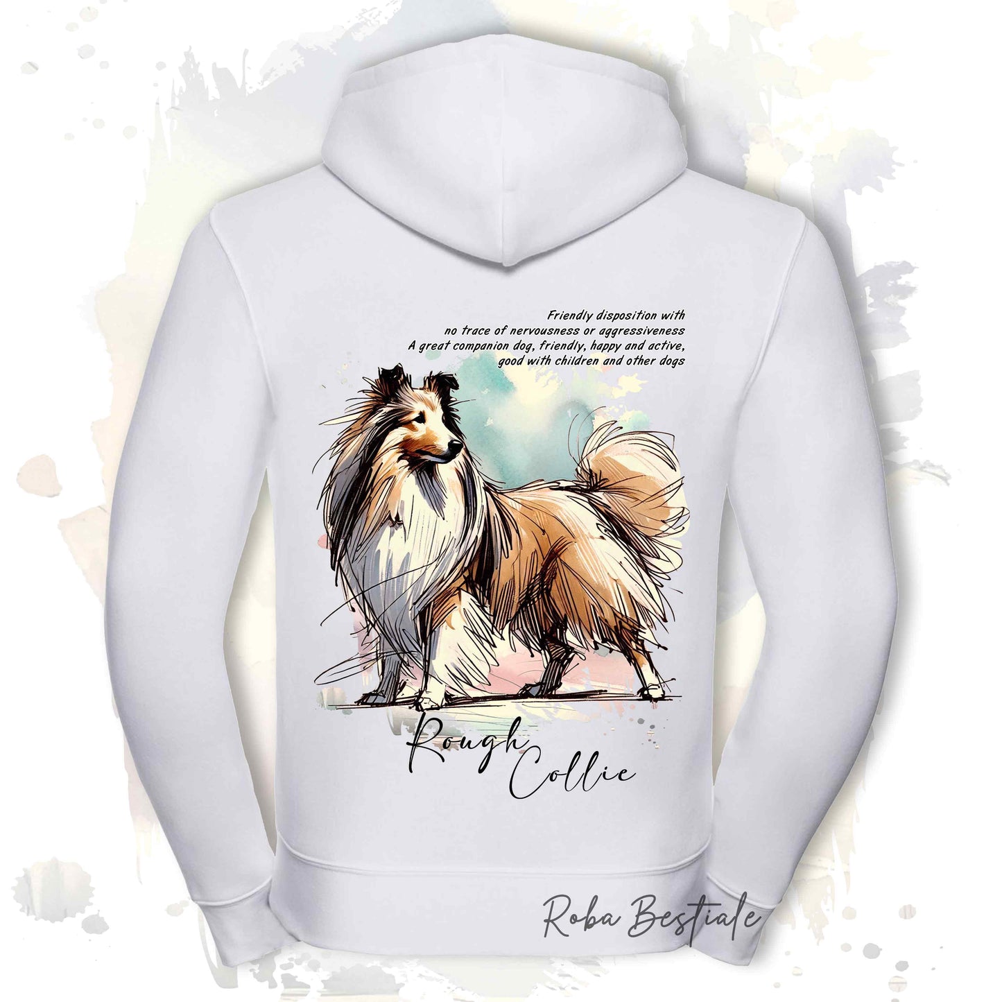 Felpa BEHAVIOR - CANE DA PASTORE SCOZZESE a Pelo Lungo Fulvo Zibellino - Con Cerniera - Uomo o Donna -Grigia o Bianca - dalla XS alla 3XL