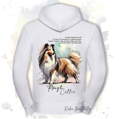 Felpa BEHAVIOR - CANE DA PASTORE SCOZZESE a Pelo Lungo Fulvo Zibellino - Con Cerniera - Uomo o Donna -Grigia o Bianca - dalla XS alla 3XL