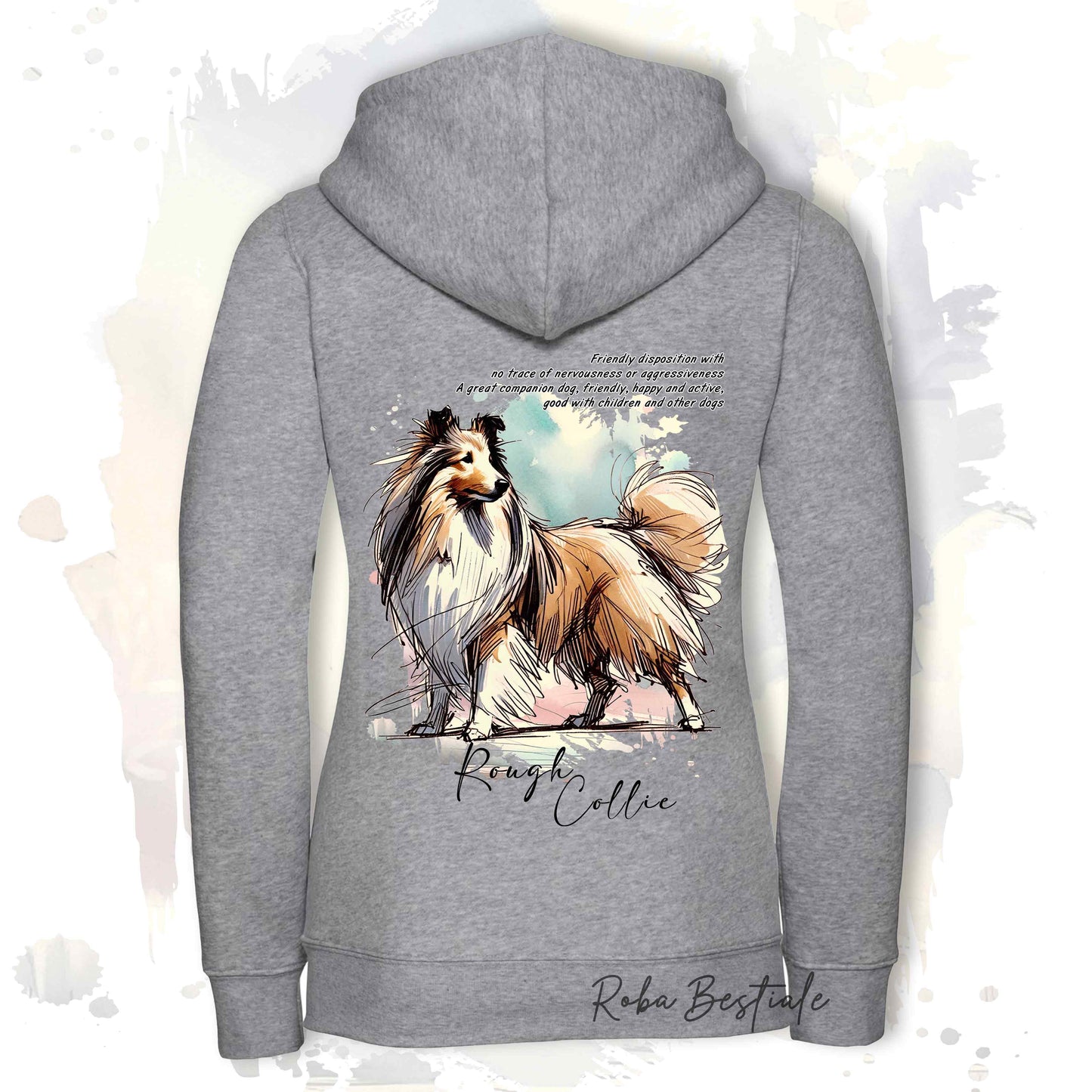 Felpa BEHAVIOR - CANE DA PASTORE SCOZZESE a Pelo Lungo Fulvo Zibellino - Con Cerniera - Uomo o Donna -Grigia o Bianca - dalla XS alla 3XL