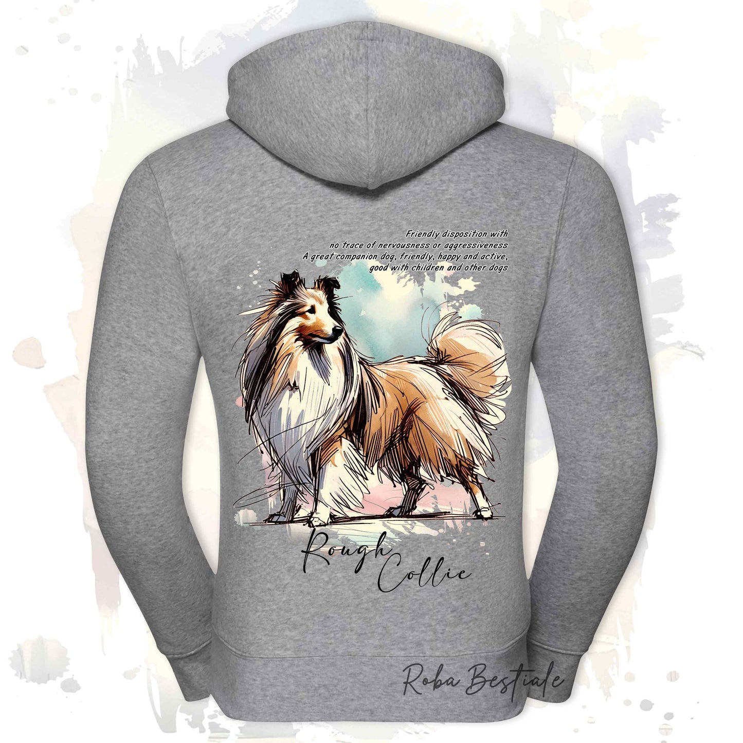 Felpa BEHAVIOR - CANE DA PASTORE SCOZZESE a Pelo Lungo Fulvo Zibellino - Con Cerniera - Uomo o Donna -Grigia o Bianca - dalla XS alla 3XL