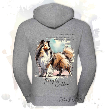 Felpa BEHAVIOR - CANE DA PASTORE SCOZZESE a Pelo Lungo Fulvo Zibellino - Con Cerniera - Uomo o Donna -Grigia o Bianca - dalla XS alla 3XL