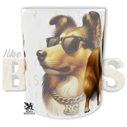 Tazza LIKE A BOSS - CANE DA PASTORE SCOZZESE a Pelo Lungo Fulvo Zibellino - Manico color ORO - 330 ml - in Ceramica