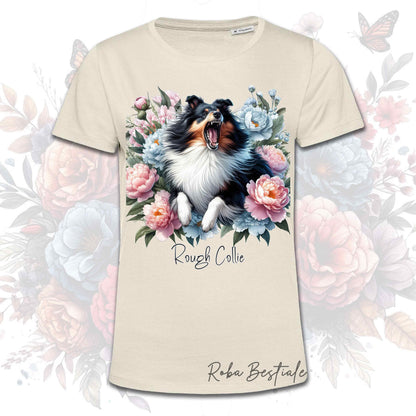T-Shirt PEONY - CANE DA PASTORE SCOZZESE a Pelo Lungo Tricolore - Bianca o Beige, Uomo o Donna, dalla XS alla 5XL