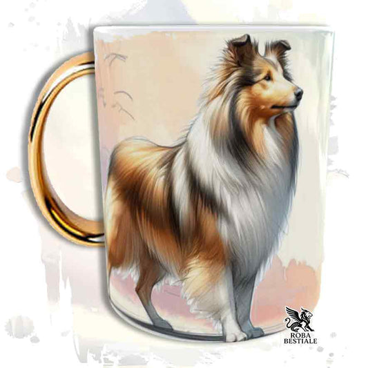 Tazza BEHAVIOR - CANE DA PASTORE SCOZZESE a Pelo Lungo Zibellino - In Ceramica, con manico dorato - 330 ml