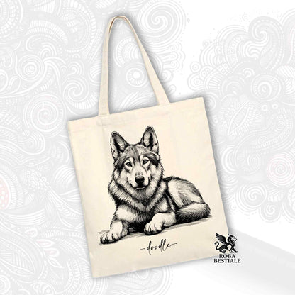 Shopper DOODLE - CZECHOSLOVAKIAN WOLFDOG - 100% Cotton - White or Beige