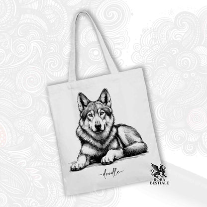Shopper DOODLE - CZECHOSLOVAKIAN WOLFDOG - 100% Cotton - White or Beige