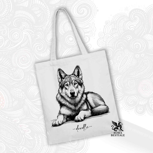 Shopper DOODLE - CANE LUPO CECOSLOVACCO - 100% Cotone - Bianca o Beige