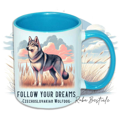 Mug CITATIONS "RÊVE" - CHIEN LOUP TCHÉCOSLOVAQUE - En céramique, avec anse et intérieur de différentes couleurs - 330 ml