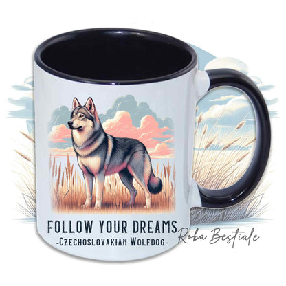 Mug CITATIONS "RÊVE" - CHIEN LOUP TCHÉCOSLOVAQUE - En céramique, avec anse et intérieur de différentes couleurs - 330 ml