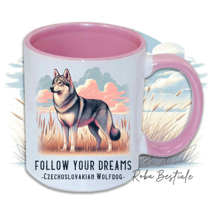 Mug CITATIONS "RÊVE" - CHIEN LOUP TCHÉCOSLOVAQUE - En céramique, avec anse et intérieur de différentes couleurs - 330 ml