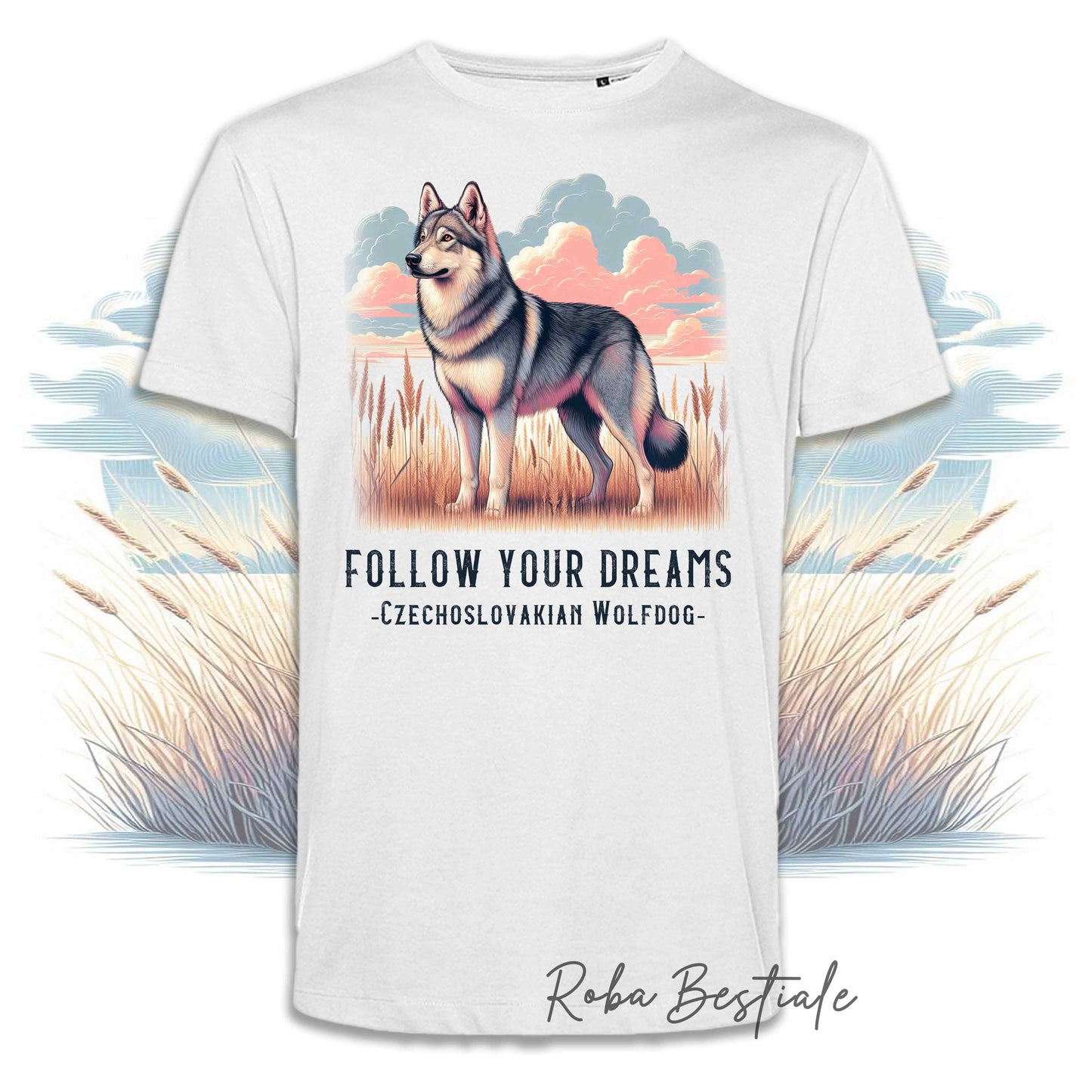 T-Shirt QUOTES "DREAM" - CANE LUPO CECOSLOVACCO - Bianca, Uomo o Donna - dalla XS alla 5XL
