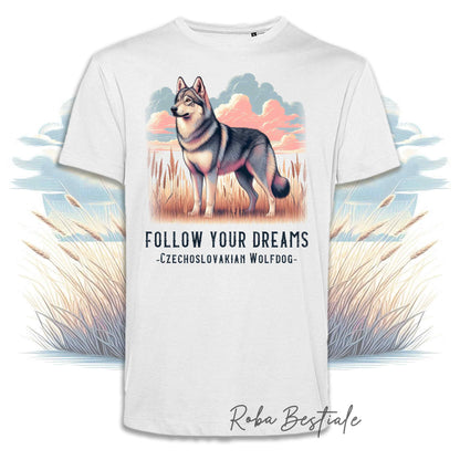 T-Shirt QUOTES "DREAM" - CANE LUPO CECOSLOVACCO - Bianca, Uomo o Donna - dalla XS alla 5XL