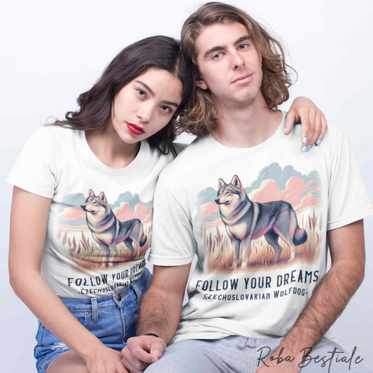 T-Shirt QUOTES "DREAM" - CANE LUPO CECOSLOVACCO - Bianca, Uomo o Donna - dalla XS alla 5XL