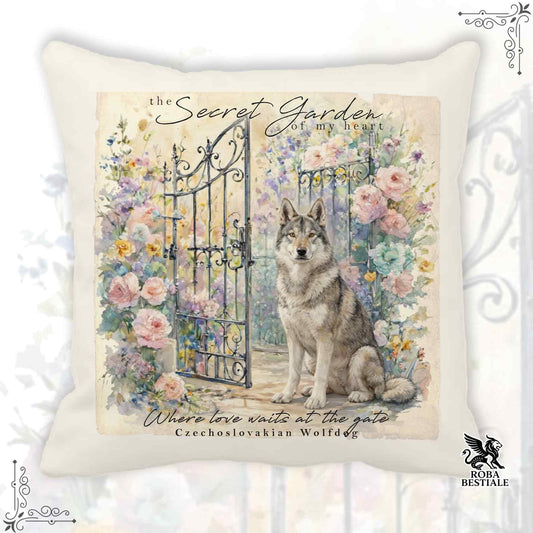 Cuscino SECRET GARDEN - CANE LUPO CECOSLOVACCO - 100% Tela di Cotone - 40x40 cm