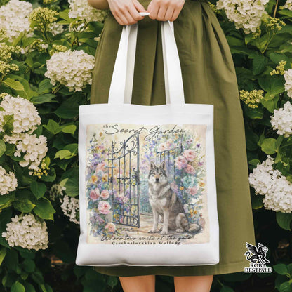 Tote Bag SECRET GARDEN - CANE LUPO CECOSLOVACCO - 100% Cotone - Bianca o Beige