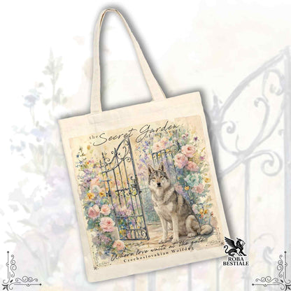 Tote Bag SECRET GARDEN - CANE LUPO CECOSLOVACCO - 100% Cotone - Bianca o Beige