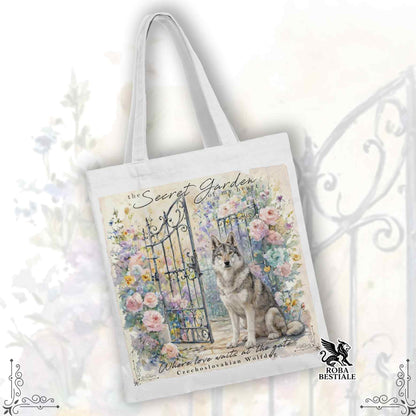 Tote Bag SECRET GARDEN - CANE LUPO CECOSLOVACCO - 100% Cotone - Bianca o Beige