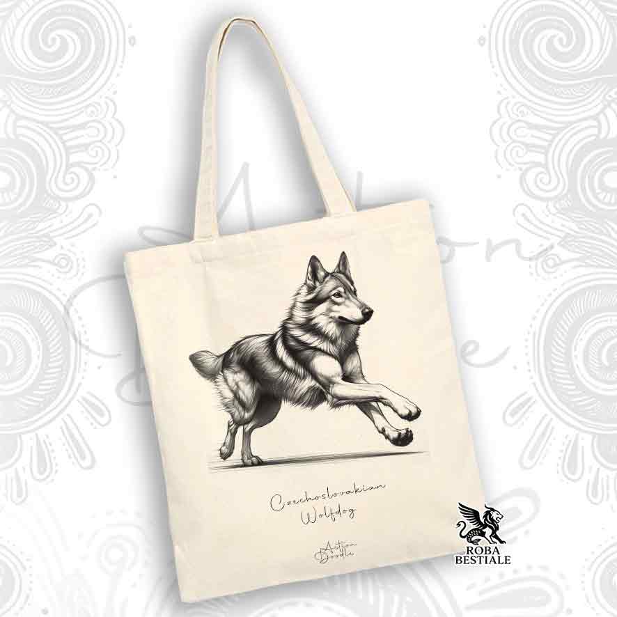 Tote Bag ACTION DOODLE - CANE LUPO CECOSLOVACCO - 100% Cotone - Bianca o Beige
