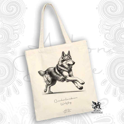 Tote Bag ACTION DOODLE - CANE LUPO CECOSLOVACCO - 100% Cotone - Bianca o Beige