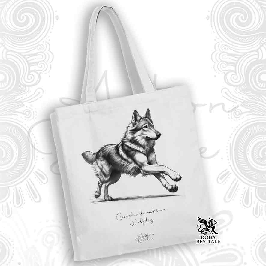 Tote Bag ACTION DOODLE - CANE LUPO CECOSLOVACCO - 100% Cotone - Bianca o Beige