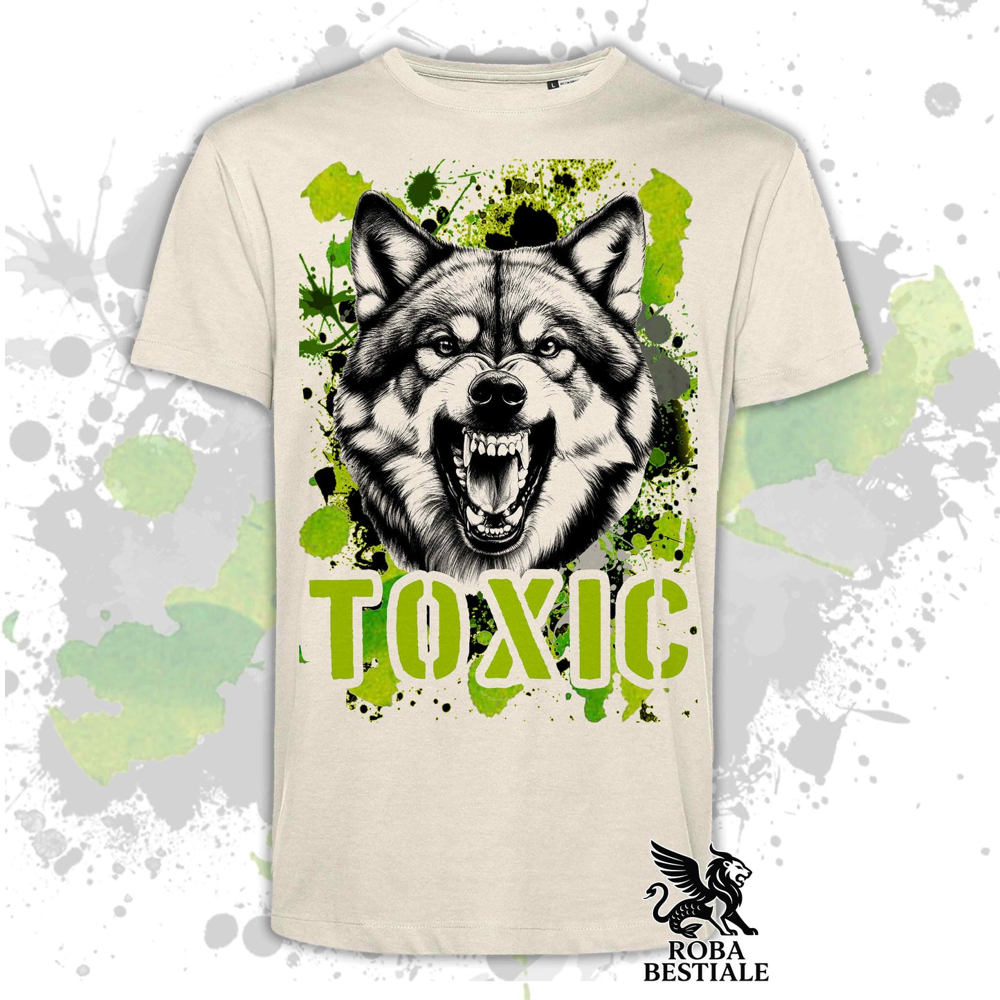 T-Shirt TOXIC - CANE LUPO CECOSLOVACCO - Bianca o Beige, da Uomo o da Donna - dalla XS alla 5XL
