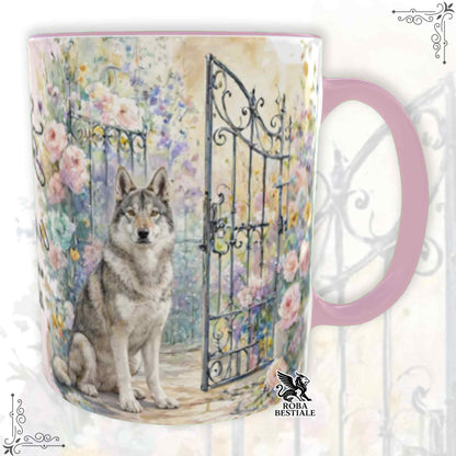 Tazza SECRET GARDEN - CANE LUPO CECOSLOVACCO - Dettagli ROSA - 330 ml - in Ceramica