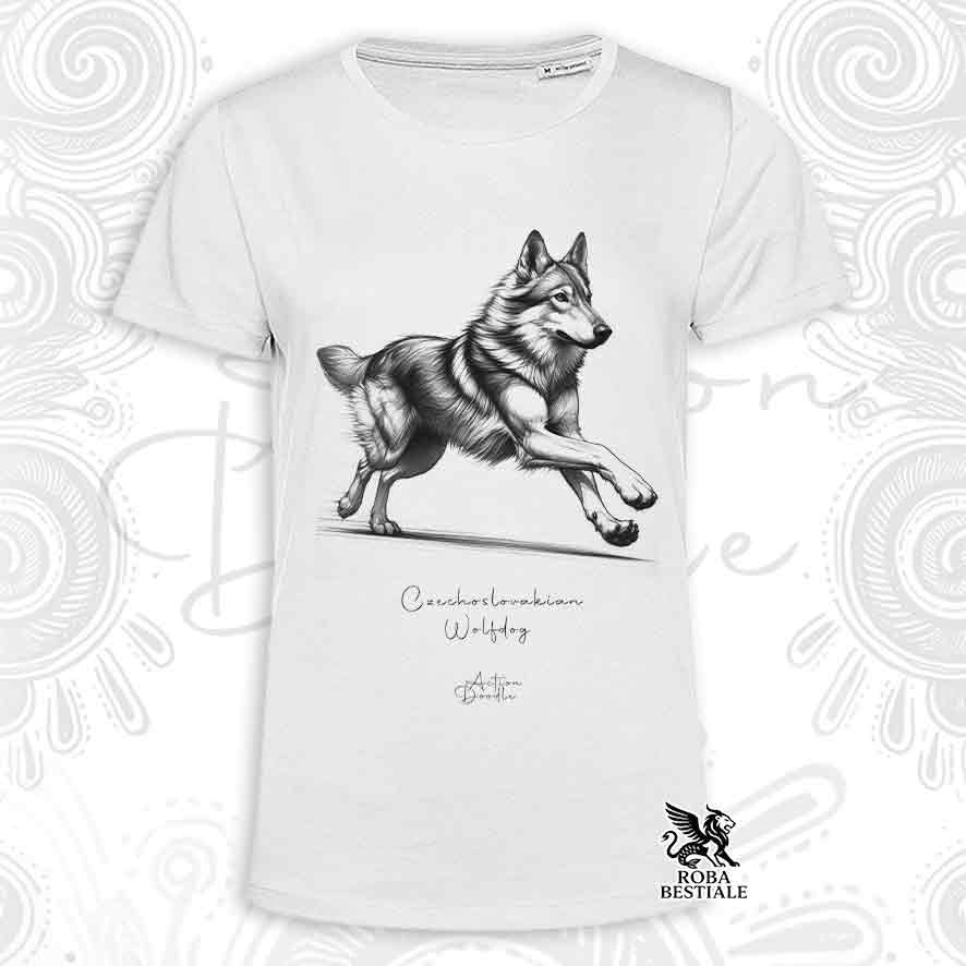 T-Shirt ACTION DOODLE - CANE LUPO CECOSLOVACCO - Bianca o Beige, da Uomo o da Donna - dalla XS alla 5XL