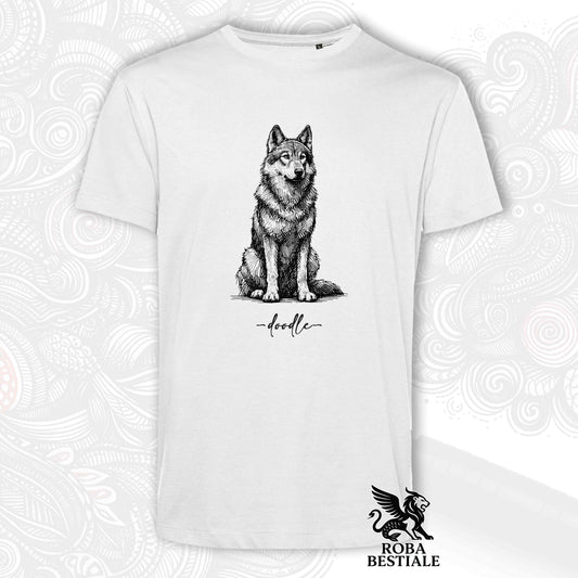 T-Shirt DOODLE - CANE LUPO CECOSLOVACCO - Bianca o Beige, da Uomo o da Donna - dalla XS alla 5XL