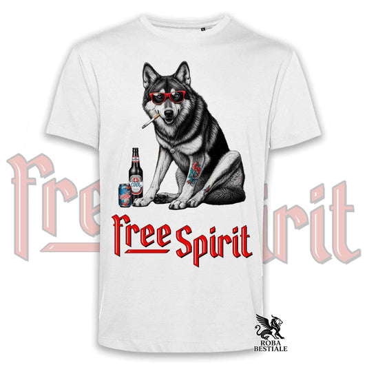 T-Shirt FREE SPIRIT - CANE LUPO CECOSLOVACCO - Bianca o Beige, da Uomo o da Donna - dalla XS alla 5XL