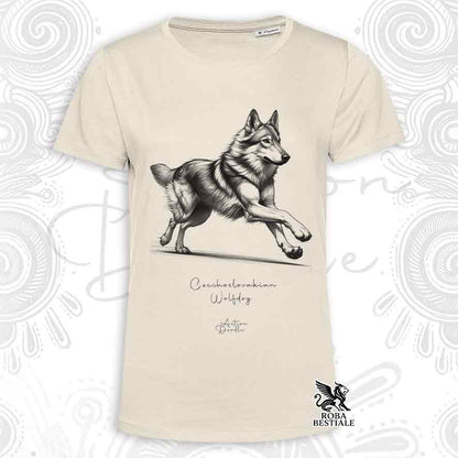 T-shirt ACTION DOODLE - CHIEN-LOUP TCHÉCOSLOVAQUE - Blanche ou Beige, Homme ou Femme - du XS au 5XL