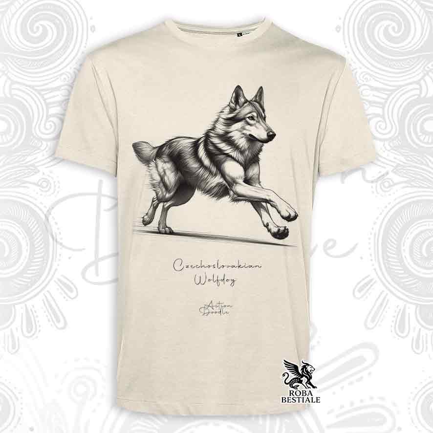 T-Shirt ACTION DOODLE - CANE LUPO CECOSLOVACCO - Bianca o Beige, da Uomo o da Donna - dalla XS alla 5XL