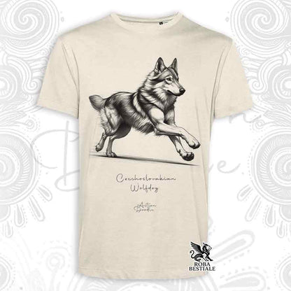 T-shirt ACTION DOODLE - CHIEN-LOUP TCHÉCOSLOVAQUE - Blanche ou Beige, Homme ou Femme - du XS au 5XL