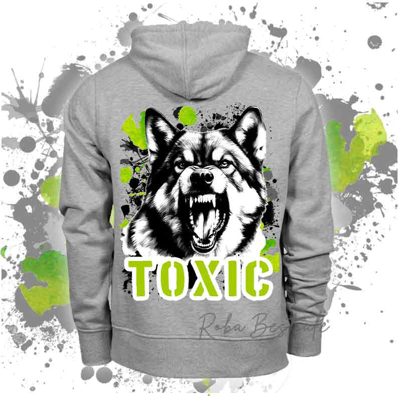 Felpa Invernale TOXIC - CANE LUPO DI SAARLOOS - Con Cappuccio, Unisex - Grigia - dalla XS alla 3XL