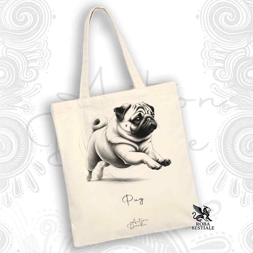 Tote Bag ACTION DOODLE - CARLINO Fulvo - 100% Cotone - Bianca o Beige