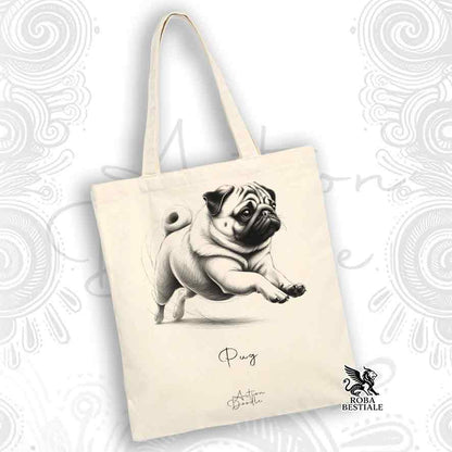 Tote Bag ACTION DOODLE - CARLINO Fulvo - 100% Cotone - Bianca o Beige
