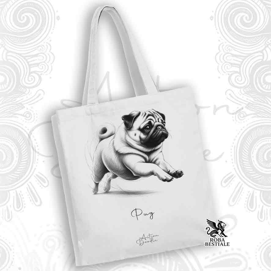 Tote Bag ACTION DOODLE - CARLINO Fulvo - 100% Cotone - Bianca o Beige