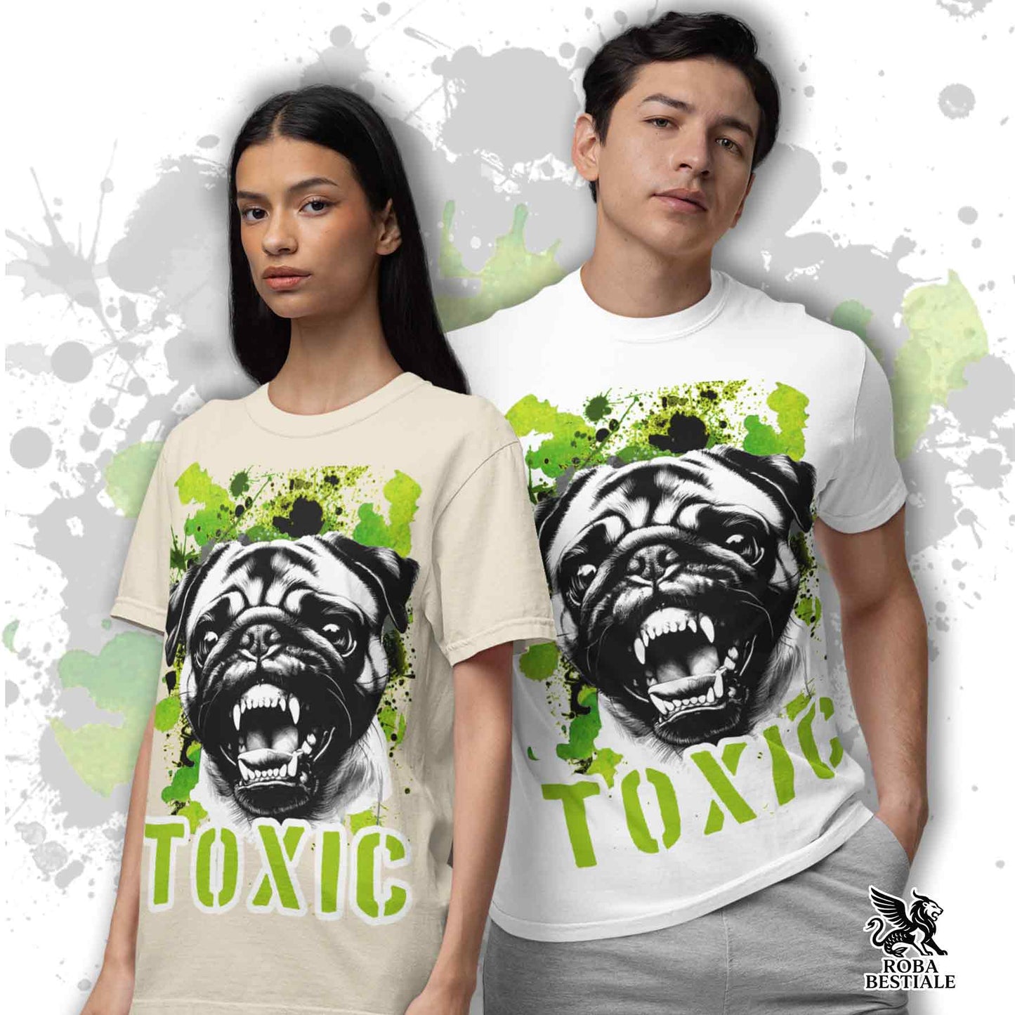 T-Shirt TOXIC - CARLINO - Bianca o Beige, da Uomo o da Donna - dalla XS alla 5XL