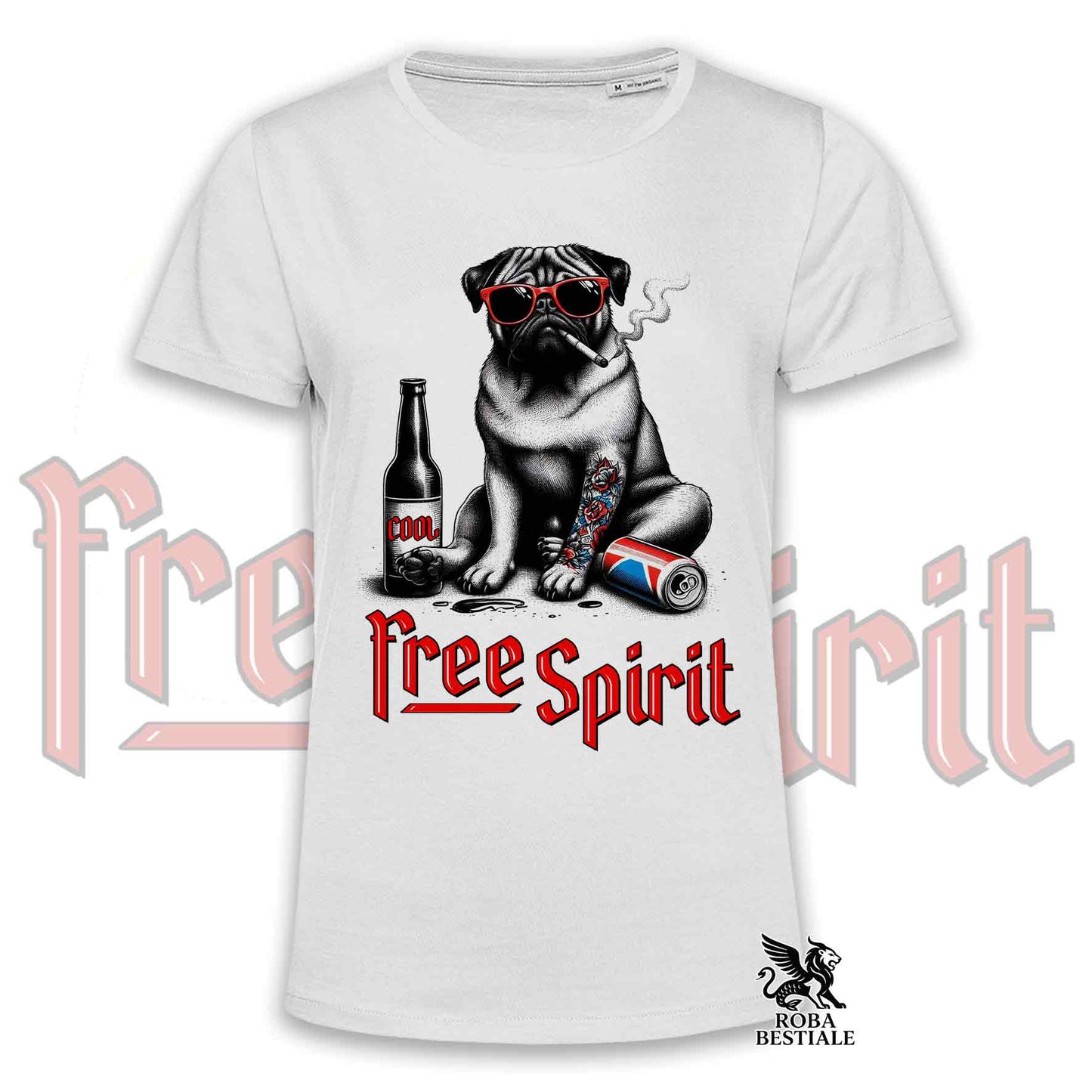 T-Shirt FREE SPIRIT - CARLINO - Bianca o Beige, da Uomo o da Donna - dalla XS alla 5XL