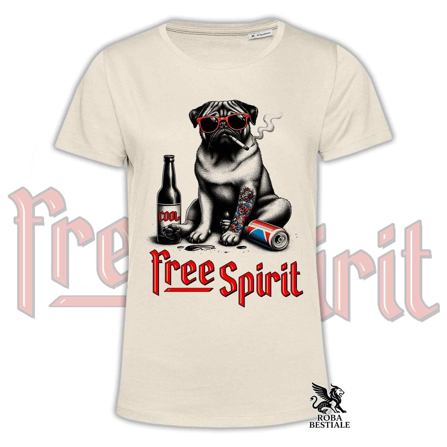T-Shirt FREE SPIRIT - CARLINO - Bianca o Beige, da Uomo o da Donna - dalla XS alla 5XL