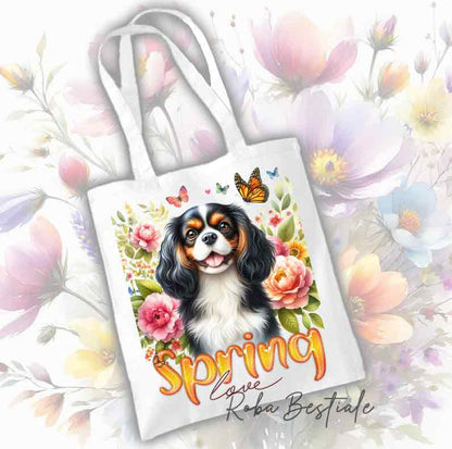 Tote Bag CAVALIER KING CHARLES SPANIEL Black Tricolor - Collezione Spring Love