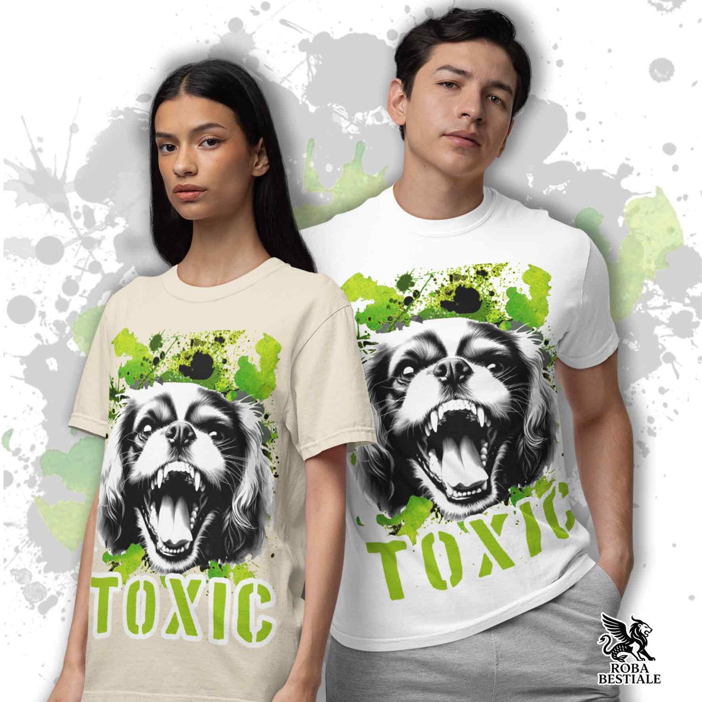 T-Shirt TOXIC - CAVALIER KING CHARLES SPANIEL - Bianca o Beige, da Uomo o da Donna - dalla XS alla 5XL