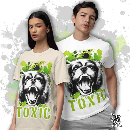 T-Shirt TOXIC - CAVALIER KING CHARLES SPANIEL - Bianca o Beige, da Uomo o da Donna - dalla XS alla 5XL