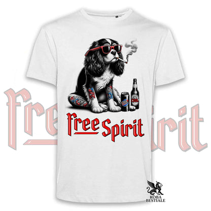 T-Shirt FREE SPIRIT - CAVALIER KING CHARLES SPANIEL - Bianca o Beige, da Uomo o da Donna - dalla XS alla 5XL