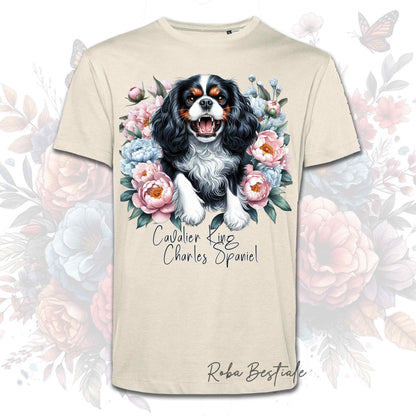 T-Shirt PEONY - CAVALIER KING CHARLES SPANIEL Tricolor - Bianca o Beige, Uomo o Donna, dalla XS alla 5XL