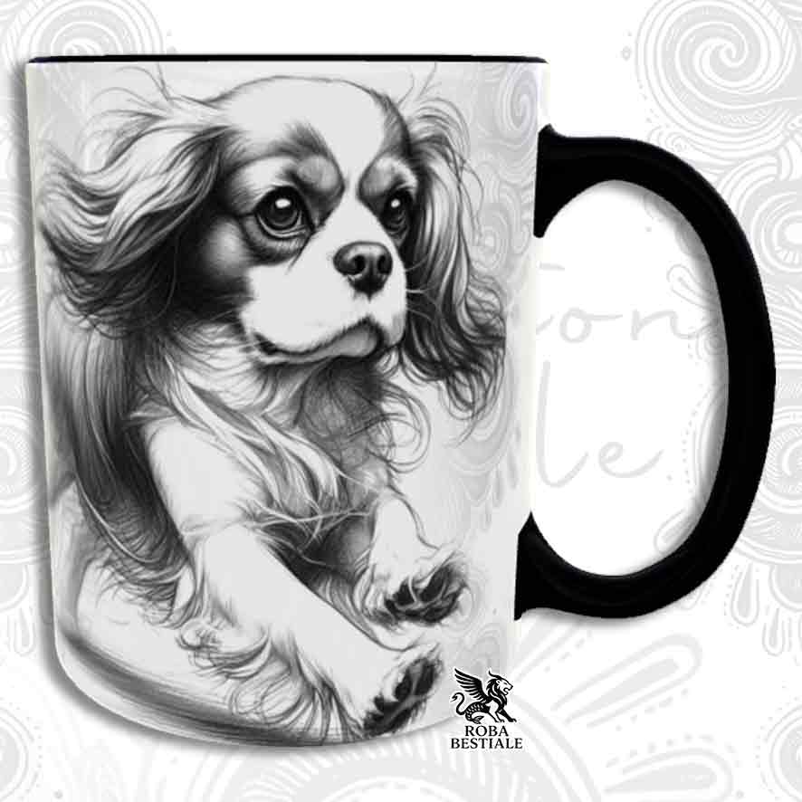 Tazza ACTION DOODLE - CAVALIER KING CHARLES SPANIEL Blenheim - In Ceramica, con manico e interno colorato - 330 mlml