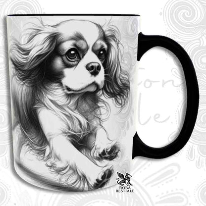 Tazza ACTION DOODLE - CAVALIER KING CHARLES SPANIEL Blenheim - In Ceramica, con manico e interno colorato - 330 mlml